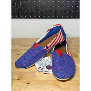 Chicago Cubs MLB Womens Canvas Slip On Shoes Blue Red Stripes Team Beans Large